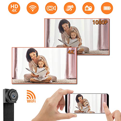 Mini cámara espía, 4K / 1080P HD WiFi Cámara Oculta Cámara inalámbrica portátil DIY Nanny cámara con detección de Movimiento Las cámaras de vigilancia