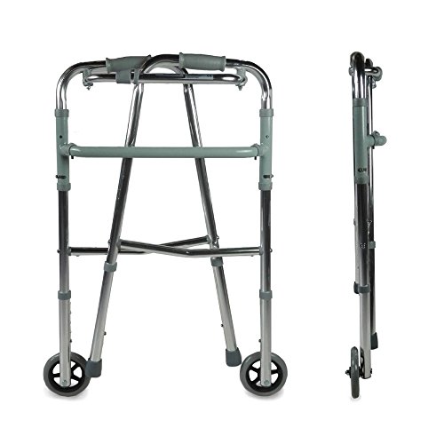 Mobiclinic, Modelo Capitel, Andador para mayores, ancianos, adultos o minusvalidos, de aluminio, ligero, plegable, con asiento y 2 ruedas, Color Gris