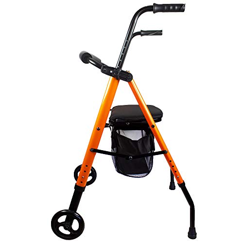 Mobiclinic, Modelo Nerón, Andador con 2 ruedas para ancianos, Marca Española, Andador plegable para personas mayores o adultos, de Aluminio, Ligero, con Asiento, Cesta y 2 ruedas, Color Naranja