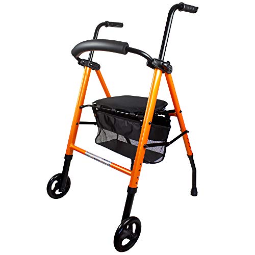 Mobiclinic, Modelo Nerón, Andador con 2 ruedas para ancianos, Marca Española, Andador plegable para personas mayores o adultos, de Aluminio, Ligero, con Asiento, Cesta y 2 ruedas, Color Naranja