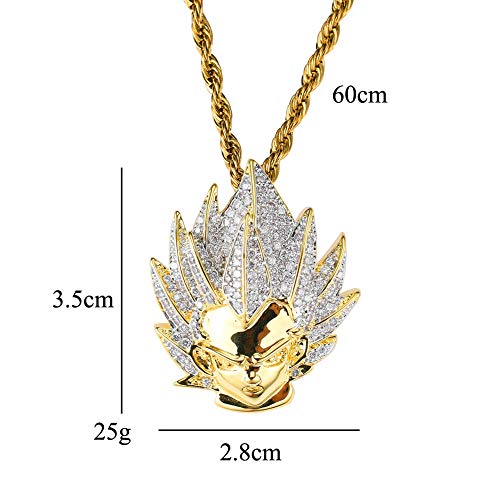 Moca Jewelry - Colgante de bola de dragón goku con cadena de diamantes de imitación chapado en oro de 18 quilates para hombres y mujeres