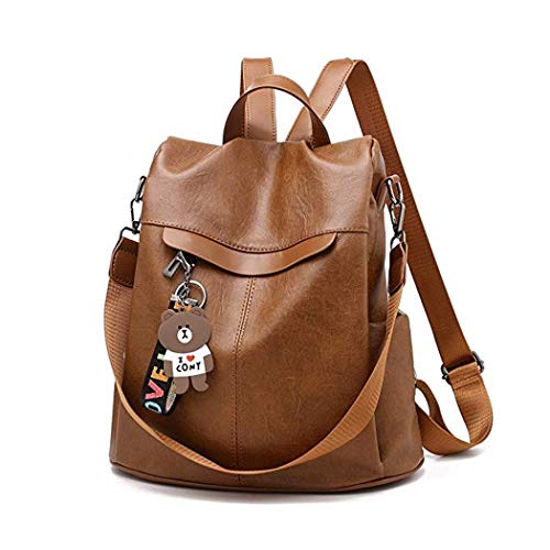 Mochila Cuero antirrobo Impermeable para Mujer de Bolsa de Mano Mochilas Casual Bolsa de Viaje Messenger Bag Backpack,0298Amarillo