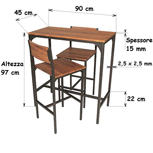Mod. VENICE Set mesa de bar y 2 taburetes Color Marron Sillas Design Meubles