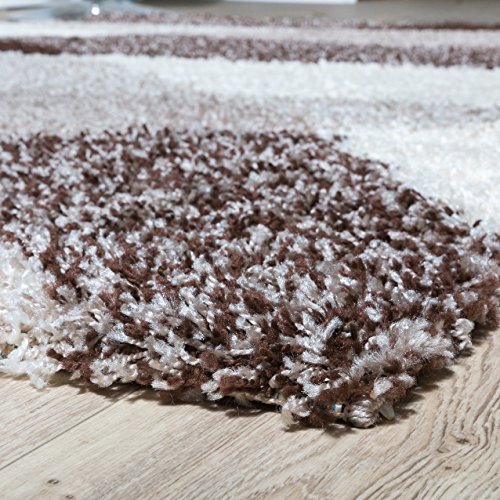 Moderna alfombra Shaggy Vigo con estampado en marrón, beige y crema, polipropileno, marrón, 160 x 220 cm