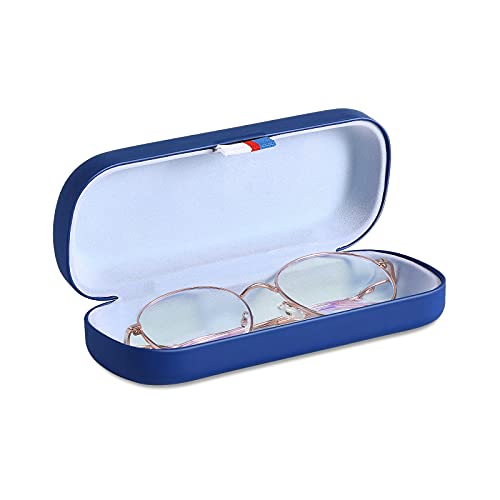 MoKo Caja Protectora Rígida de Gafas de PU, Estuche de Anteojos Universal con Paño de Limpieza, Organizador Portátil con Cinta para Almacenar Gafas de Lectura Gafas Ópticas Gafas de Sol, Azul