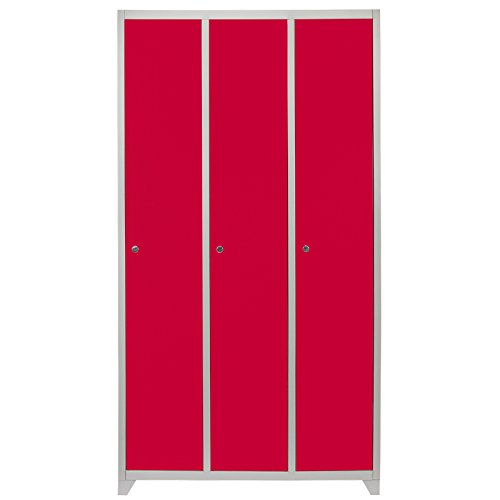 MonsterShop - Taquilla Horizontal para Ensamblar con 3 Puertas Rojas de Acero 50cm x 90cm x 180cm para Escuelas, Gimnasios y Vestuarios