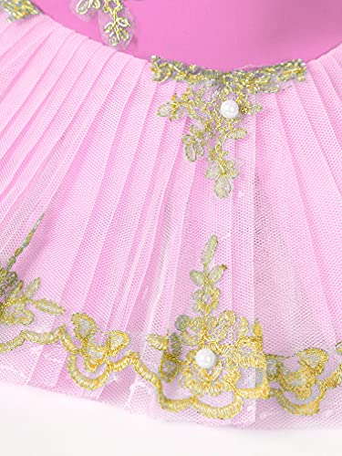 MSemis Vestido de Danza Ballet para Niña Maillot Vestido Patinaje niña de Patinaje Artistico Disfraz Bailarina Niña Maillot Princesa de Danza Clásica S Rosa A 5-6 años