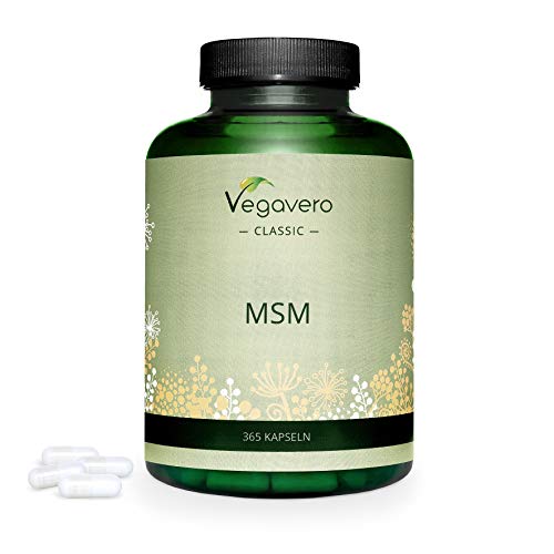 MSM 99% Puro Vegavero® | 365 Cápsulas | La Dosis Más Alta: Ahora 2000 mg | Sin Aditivos | Testado en Laboratorio | Antiinflamatorio Natural + Dolor Espalda + Articulaciones