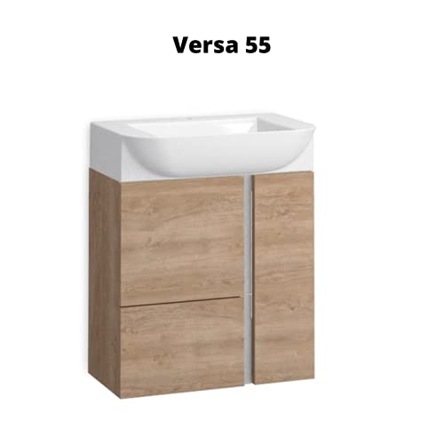 Mueble de baño Versa suspendido a Pared Fondo Reducido 1 cajón 2 Puertas con Lavabo Cerámico (Roble Natural, 55 cm)