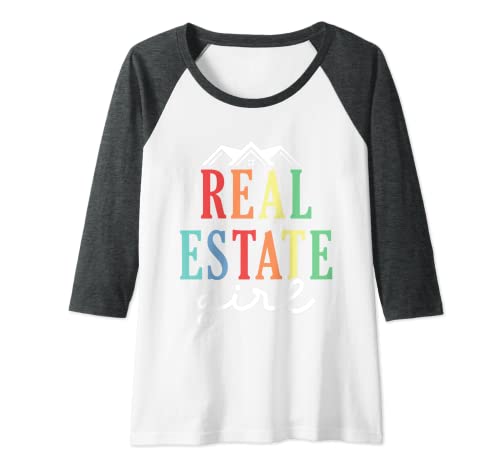 Mujer Agente inmobiliario Girl Realtor House Propiedad Apartamento Alquiler Camiseta Manga Raglan