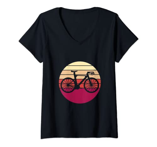 Mujer Bicicleta retro silueta ciclista vintage Camiseta Cuello V