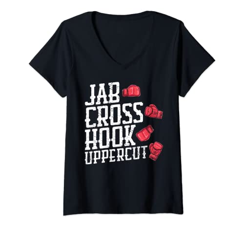 Mujer Boxeo Jab Hook Cross Uppercut Punch Tipos Entrenamiento Sparring Camiseta Cuello V
