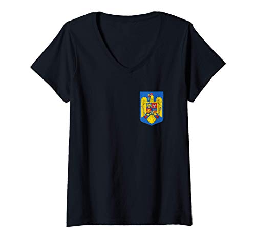 Mujer Drapelul Romaniei Romanian Souvenir Coat Of Arms Of Romania Camiseta Cuello V