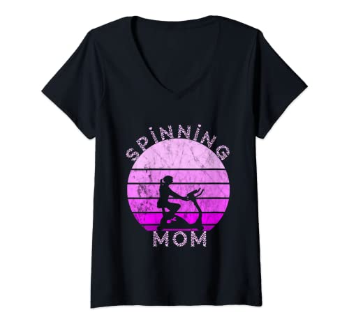 Mujer Spinning Mamá Interior Spinning Clase Bicicleta Entrenamiento Madre Camiseta Cuello V