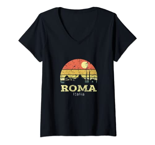 Mujer Vintage Skyline Romano Camisa de regalo de la ciudad de Roma Camiseta Cuello V