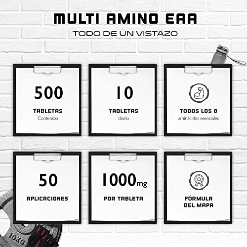 Multi Amino-EAA Pattern Code - 500 comprimidos con 1000 mg cada uno - Master Amino Protein Formula con 8 aminoácidos esenciales procedentes de legumbres - BCAA - Alta dosis - Vegano