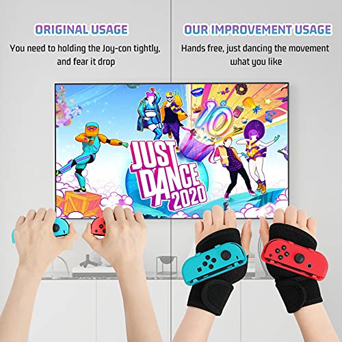 Muñequeras para Just Dance 2022/2021/2020/2019 Nintendo Switch Joy-Con Controller Game y Zumba Burn It Up, inRobert 2Pcs Brazalete adhesivo ajustable para muñequera, apto para adultos (rojo y azul)