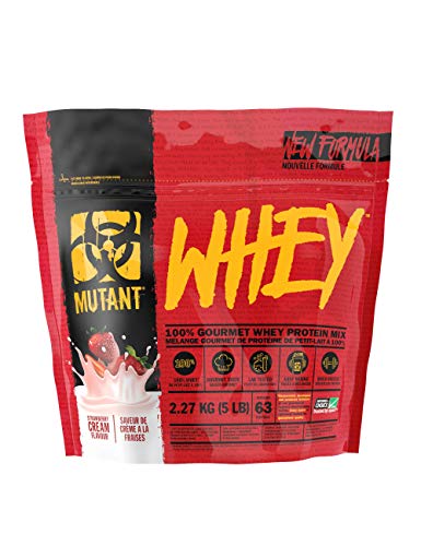 Mutant Whey - 100% proteína de suero en polvo, sabor gourmet, 22 g de proteína, 10,4 g de EAA, 5 g de BCAA, absorción rápida, fácil digestión, 2.27 kg - Crema de fresa