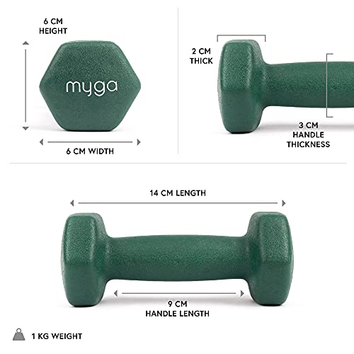 Myga RY1709 - Mancuernas hexagonales con revestimiento de goma hexagonal de hierro fundido, pesas de mano, ejercicios de fuerza para el hogar y el gimnasio, se venden como individuales, 1 kg