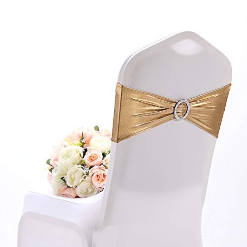 Namvo 10 lazos elásticos para silla, con hebilla de elastano, elásticos, para bodas, hoteles, eventos, decoración (dorado)