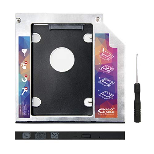 NANOCABLE 10.99.0101 - Adaptador para Disco Duro de 7,0mm en Unidad optica de 9,5mm de portatil (Accesorio para Instalar un Segundo Disco Duro o SSD en un portatil), Negro/Plateado