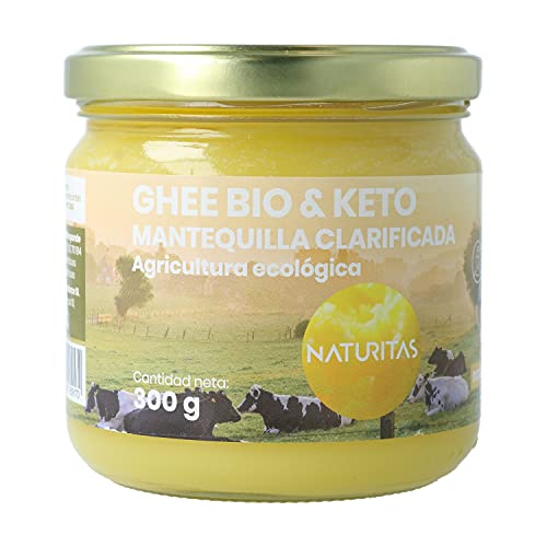 Naturitas Ghee Mantequilla Clarificada BIO | 300g | Agricultura ECOlógica | Vacas alimentadas de pastos ECOlógicos | No contiene hormonas | Facilita la digestión | Protege el colon