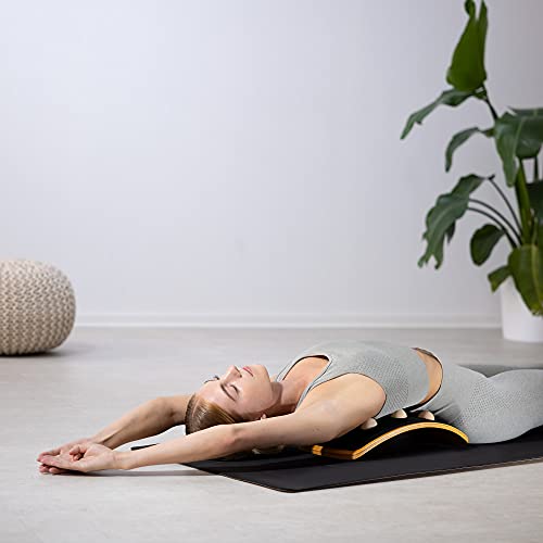 Navaris Aparato de estiramiento de espalda - Masajeador y estirador lumbar con 6x bola - Soporte de madera para estirar columna vertebral - 45 x 26 CM
