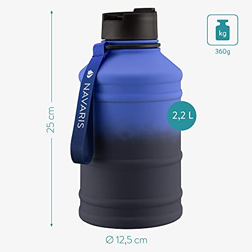 Navaris Botella de Agua de Acero Inoxidable - Cantimplora XXL de Metal de 2.2 L - Garrafa para Bebidas de 1 Pared para Deporte Camping Gimnasio - Azul