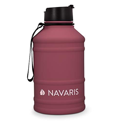 Navaris Botella de Agua de Acero Inoxidable - Cantimplora XXL de Metal de 2.2 L - Garrafa para Bebidas sin BPA Deporte Camping Gimnasio Oficina