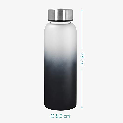 Navaris Botella de Agua de Cristal - Cantimplora de 950 ML de Vidrio borosilicato - Garrafa de 1 Pared con Tapa y Funda de Neopreno - Negro Degradado