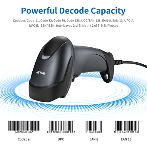 NETUM Handheld Laser Barcode Scanner 1D Lector de Escáner de Código de Barras con Cable USB aplicaciones en supermercados, farmacias, panaderías, bibliotecas, tiendas, NT-M1