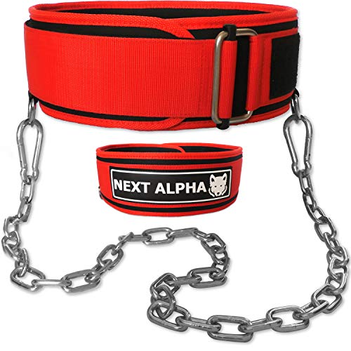 Next Alpha Combinación de Cinturón de Levantamiento de Pesas y Cinturón Dip – Cinturón Halterofilia Personalizado para Hombres y Mujeres – Hebilla de Cierre Automático y Liberación Rápida – Con Cadena