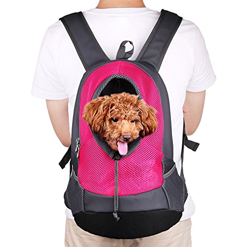 NHSUNRAY Pet Carrier mochila para pequeños perro gato Puppy(8kgs Max) On-the-Go Travel Pet frente parte posterior bolsa transpirable suave malla Pup Pack 42 * 38 * 20 cm (Rosa roja)