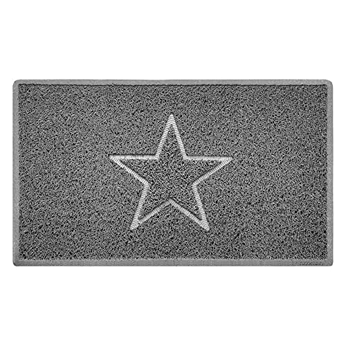 Nicoman Estrella - Felpudo Logotipo en Relieve Rizos de Vinilo Entrada Bienvenido Lavable Alfombra - (Usar en Interiores y Exteriores), Medio (75x44cm), Gris