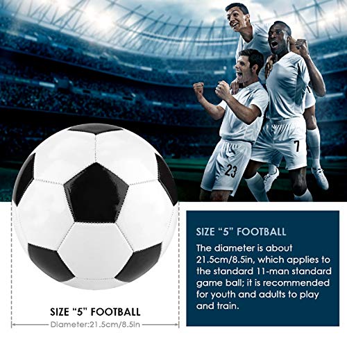 Nicoone Balón de fútbol clásico, color blanco y negro, tamaño 5, para entrenamiento en interiores y exteriores, 8. 5 x 8. 5 x 8. 5 x 8. 5 cm.