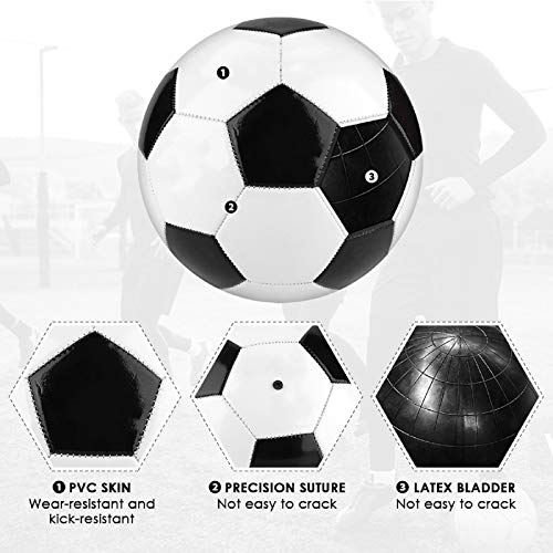 Nicoone Balón de fútbol clásico, color blanco y negro, tamaño 5, para entrenamiento en interiores y exteriores, 8. 5 x 8. 5 x 8. 5 x 8. 5 cm.
