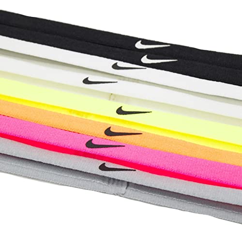 Nike Skinny Headbands 8 Pk Elásticas Tennis Swoosh Cabello Paquete 8 unidades (BLACK/BLACK/WHITE)