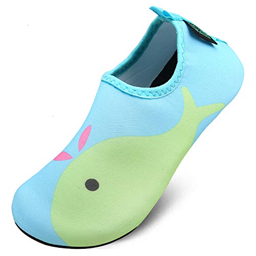 Niño Barefoot Swim Water Skin Shoes Calcetines Aqua para Piscina de Natación en la Playa Niños Niñas,Delfín Verde,20/21