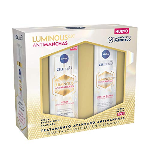 NIVEA Cellular LUMINOUS 630 Pack Antimanchas Tratamiento Avanzado, set de regalo con sérum facial (1 x 30 ml) y crema de día (1 x 40 ml) para una piel uniforme y luminosa