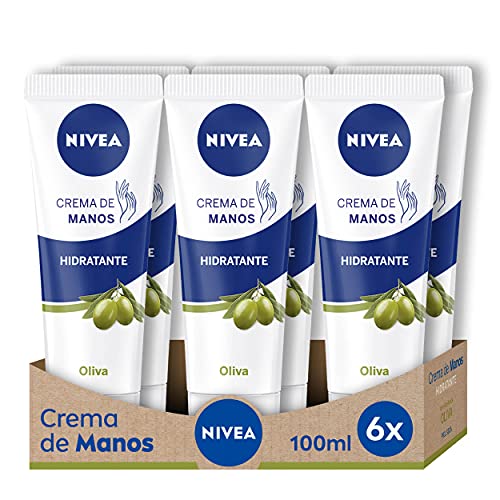 NIVEA Crema de Manos Hidratante Aceite de Oliva en pack de 6 (6 x 100 ml), crema para el cuidado de la piel seca, crema para conseguir una hidratación profunda