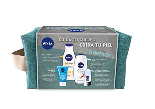 NIVEA Neceser Gimnasio Gympack, set para ella con desodorante roll on (1 x 50 ml), loción corporal (1 x 400 ml), limpiador facial (1 x 150 ml) y gel de ducha (1 x 750 ml)