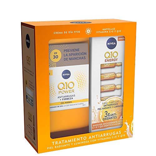 NIVEA Pack Q10 Tratamiento Antiarrugas, caja de regalo con crema de día FP30 (1 x 50 ml) y ampollas antiarrugas (7 uds), set para una piel radiante y luminosa