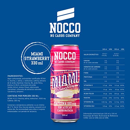 NOCCO BCAA Mix Sabores 24 latas x 330ml Bebida energética funcional sin azúcar No Carbs Company Enriquecida con vitaminas Con cafeína Bebidas para deportistas