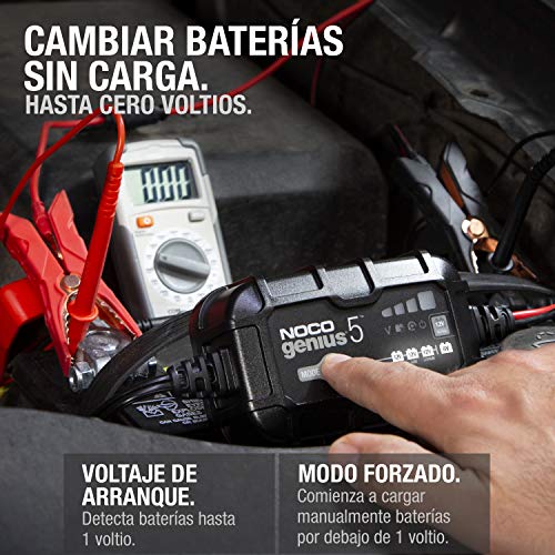 NOCO GENIUS5EU, 5A Cargador de Batería Automático Inteligente Portátil de 6V y 12V, Mantenedor de Batería y Desulfador para Moto, Scooter, Coche, Camión y Caravana 