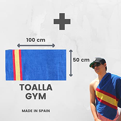 noi Toalla de Playa Grande + Toalla de Gym. 100% algodón. Bandera de España (Azul) 2 Piezas de Diferente tamaño