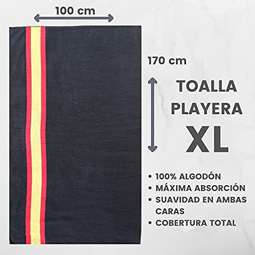 noi Toalla de Playa Grande + Toalla de Gym. 100% algodón. Bandera de España (Negra) 2 Piezas de Diferente tamaño