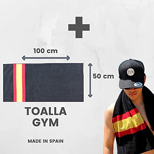 noi Toalla de Playa Grande + Toalla de Gym. 100% algodón. Bandera de España (Negra) 2 Piezas de Diferente tamaño
