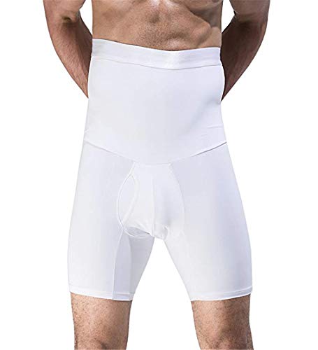 NOVECASA Pantalones Cortos de Compresión para Hombre con Faja Moldeadora Abdominal Plano Calzoncillos Reductoros Elásticos Shapewear (2XL(95-108 kg), Blanco)