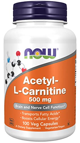 Now Foods, Acetyl-L-Carnitine (Acetil-L-Carnitina), 500 mg, 100 Cápsulas veganas, Probado en Laboratorio, Aminoácido, Sin Gluten, Sin Soja, Vegetariano