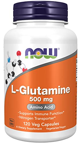 Now Foods, L-Glutamina, 500 mg, 120 Cápsulas veganas, Probado en Laboratorio, Aminoácido, Sin Gluten, Sin Soja, Vegetariano